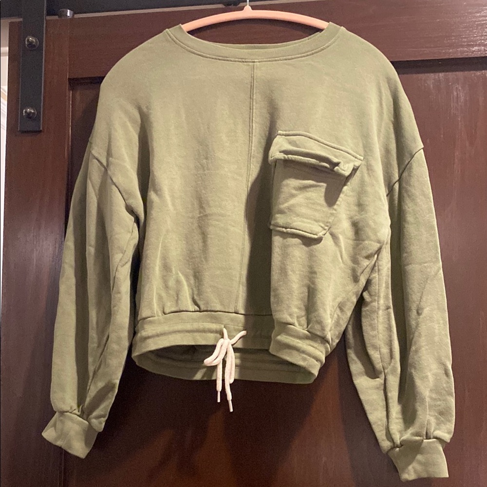 Olive Green Women's Sweater with Pocket Detail